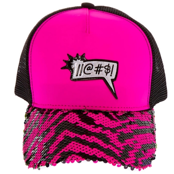 !!@#$! Word Bubble Reversible Sequin Zebra Trucker Hat - Pink - Picture 3 of 4
